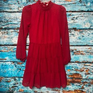 Mi Ami Women's Red Swiss Dot Cocktail Engagement Wedding Guest Dress Size Small